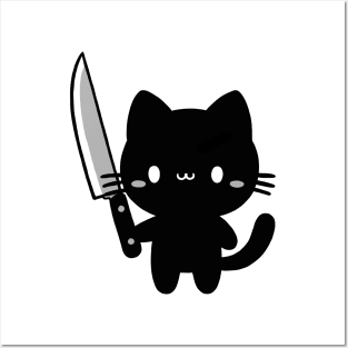 black cat with a knife Posters and Art